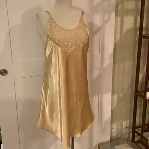 Vintage Secret Treasures Silky Midi Nightgown Lace Bodice~V Back~Swirl Hem